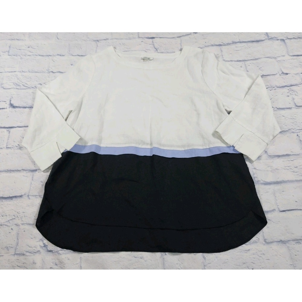 Tyler Boe WOMENS SIZE M Kylie Linen Tunic Top White Black 3/4 Sleeve